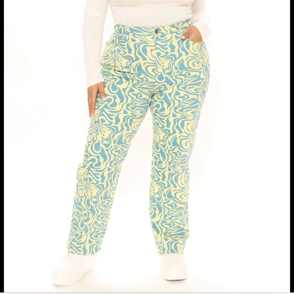NWT SZ 18 Fashion Nova Swirl Mod Print Straight Leg Jean - Picture 1 of 4